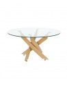 Mesa centro de cristal redonda DAN con patas cruzadas