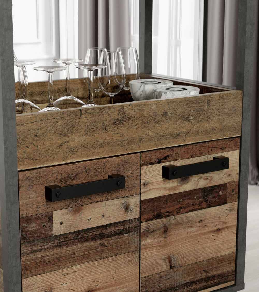 Mueble bar BACO con ruedas estilo industrial
