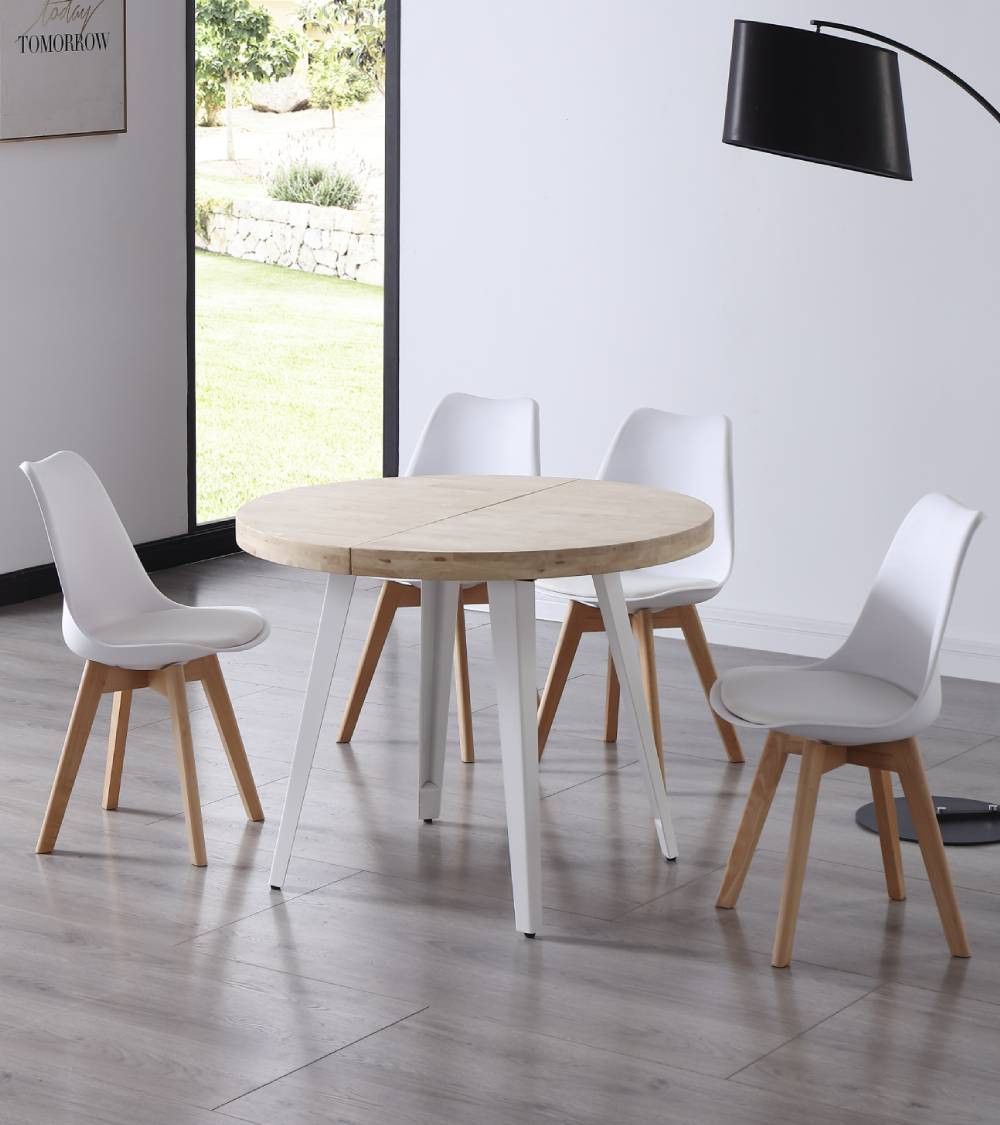 Mesa comedor redonda extensible industrial SKADI