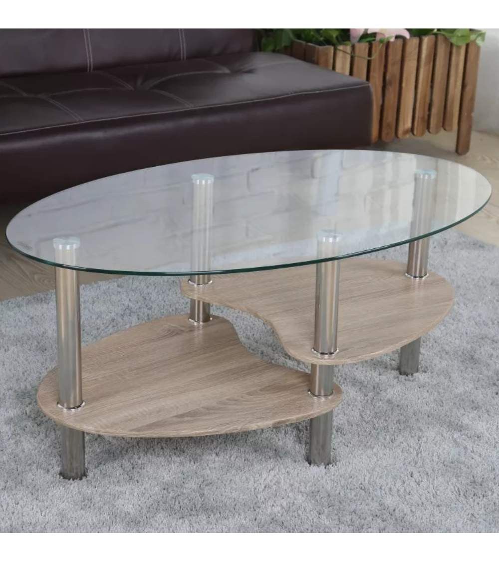 Mesa centro cristal DENISE, ovalada con revistero