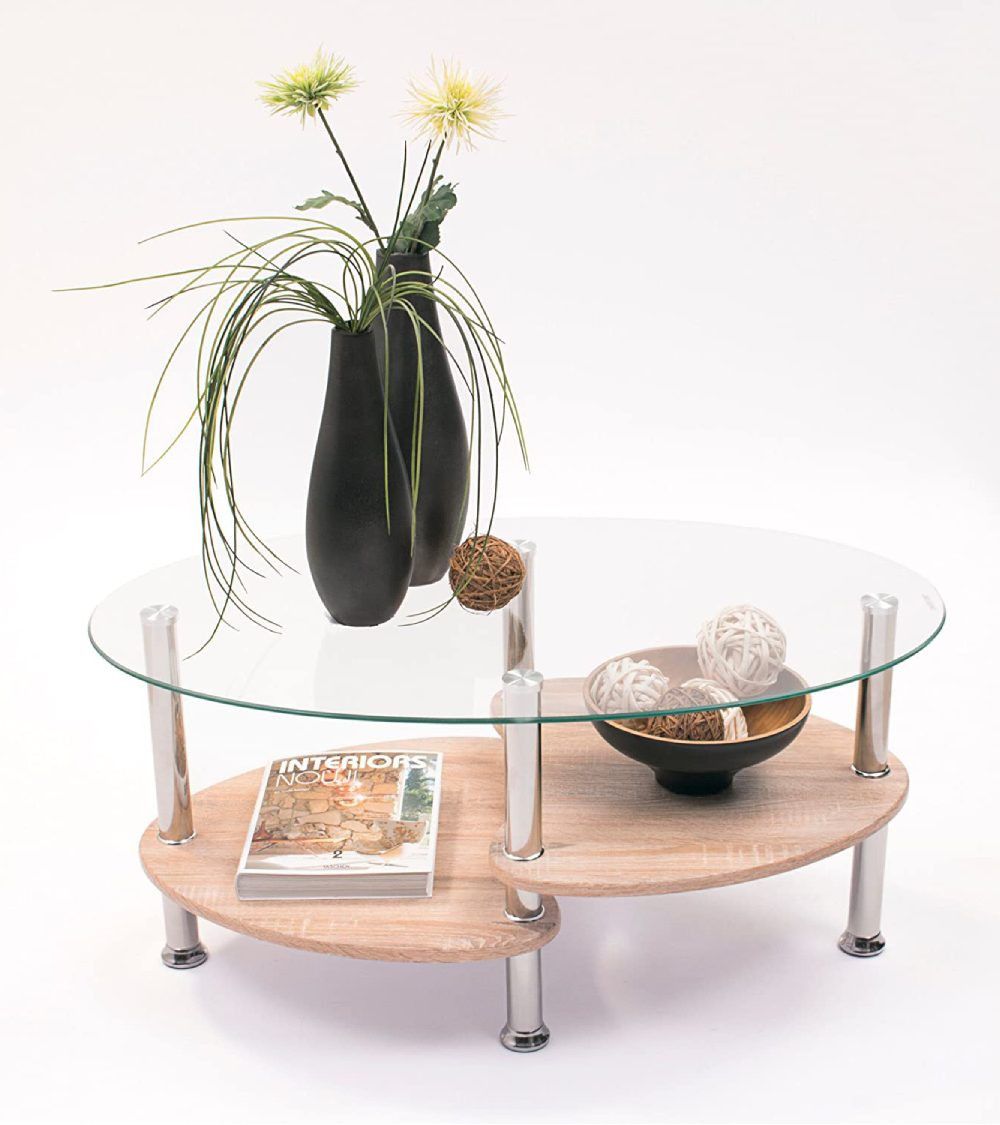 Mesa centro cristal DENISE, ovalada con revistero