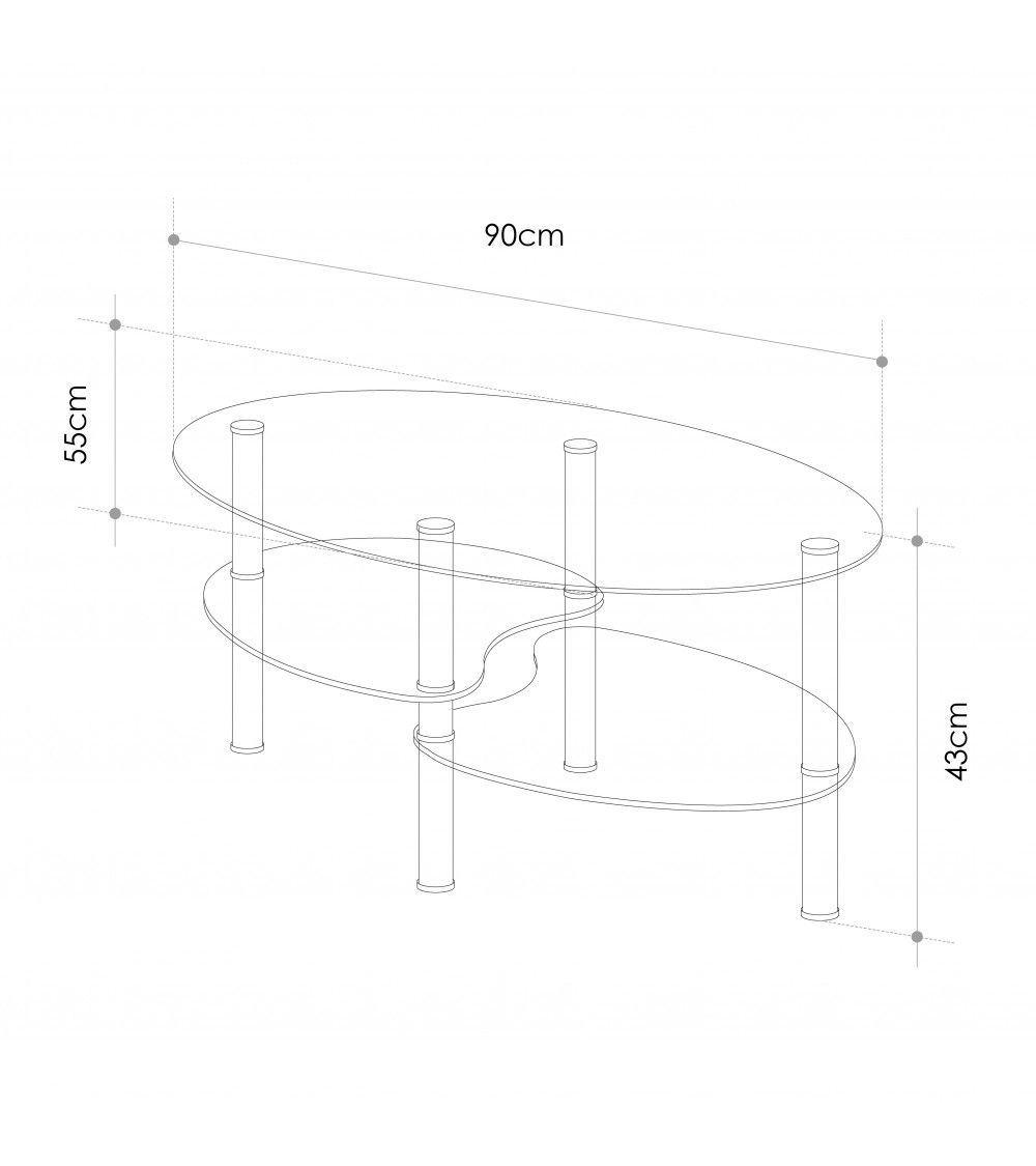 Mesa centro cristal DENISE, ovalada con revistero