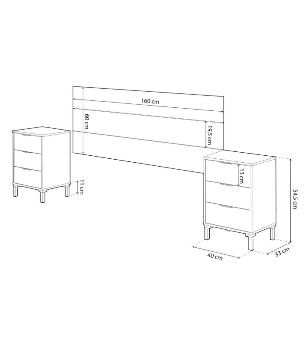 Cabecero 160 cm + 2 mesitas noche ELDA