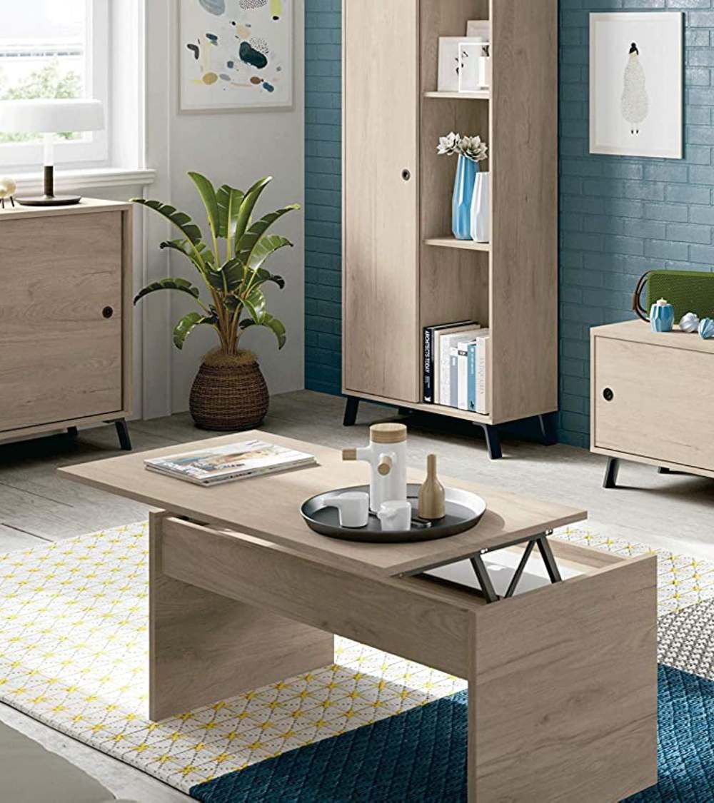 mesa cafe, blanco, roble, centro, elevable, salon, barato, economico,