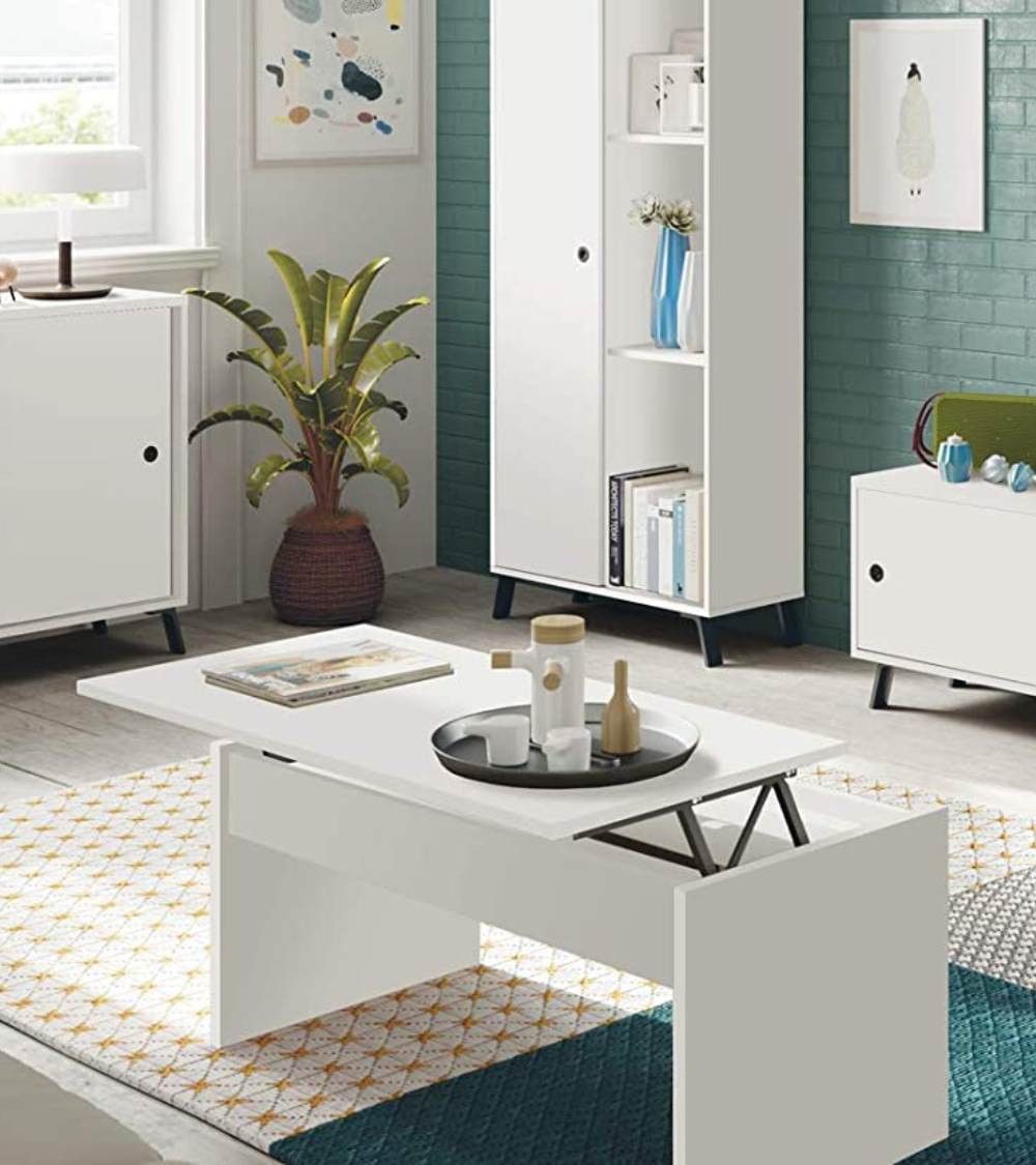 mesa cafe, blanco, roble, centro, elevable, salon, barato, economico,